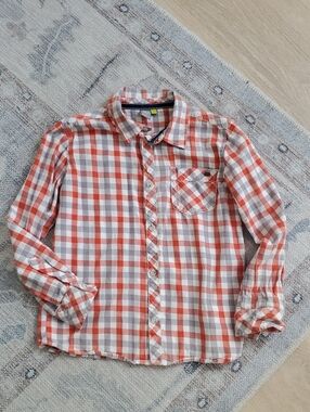 Petit Lem Signature Boys 100% Cotton Button-up Shirt orange gray plaid Sz6x.